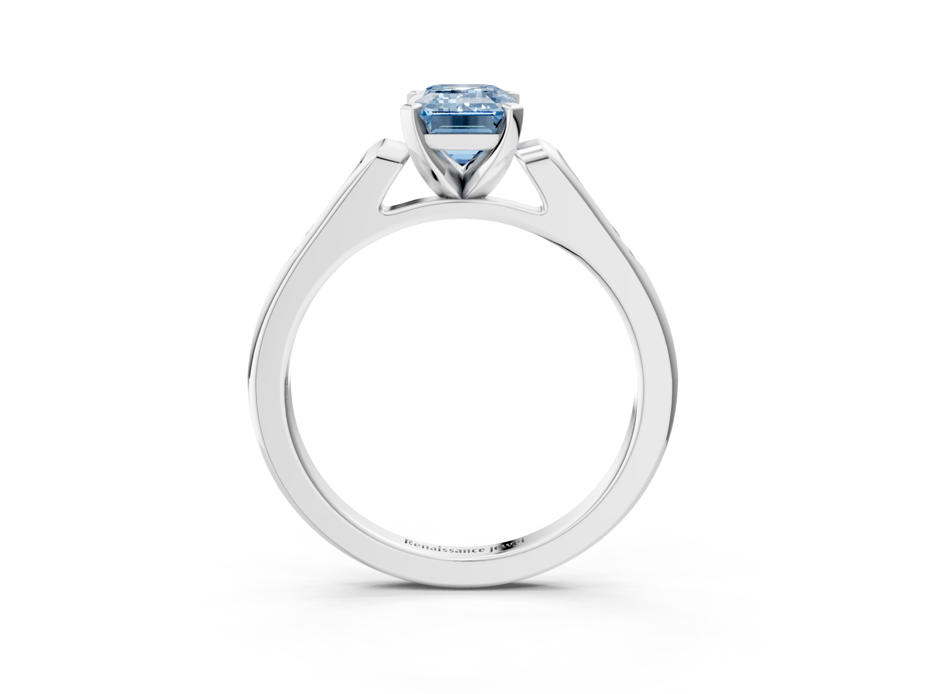 White gold Fancy Blue Emerald  Cut Channel Set Solitaire Engagement Ring with Four-Prong Setting_191