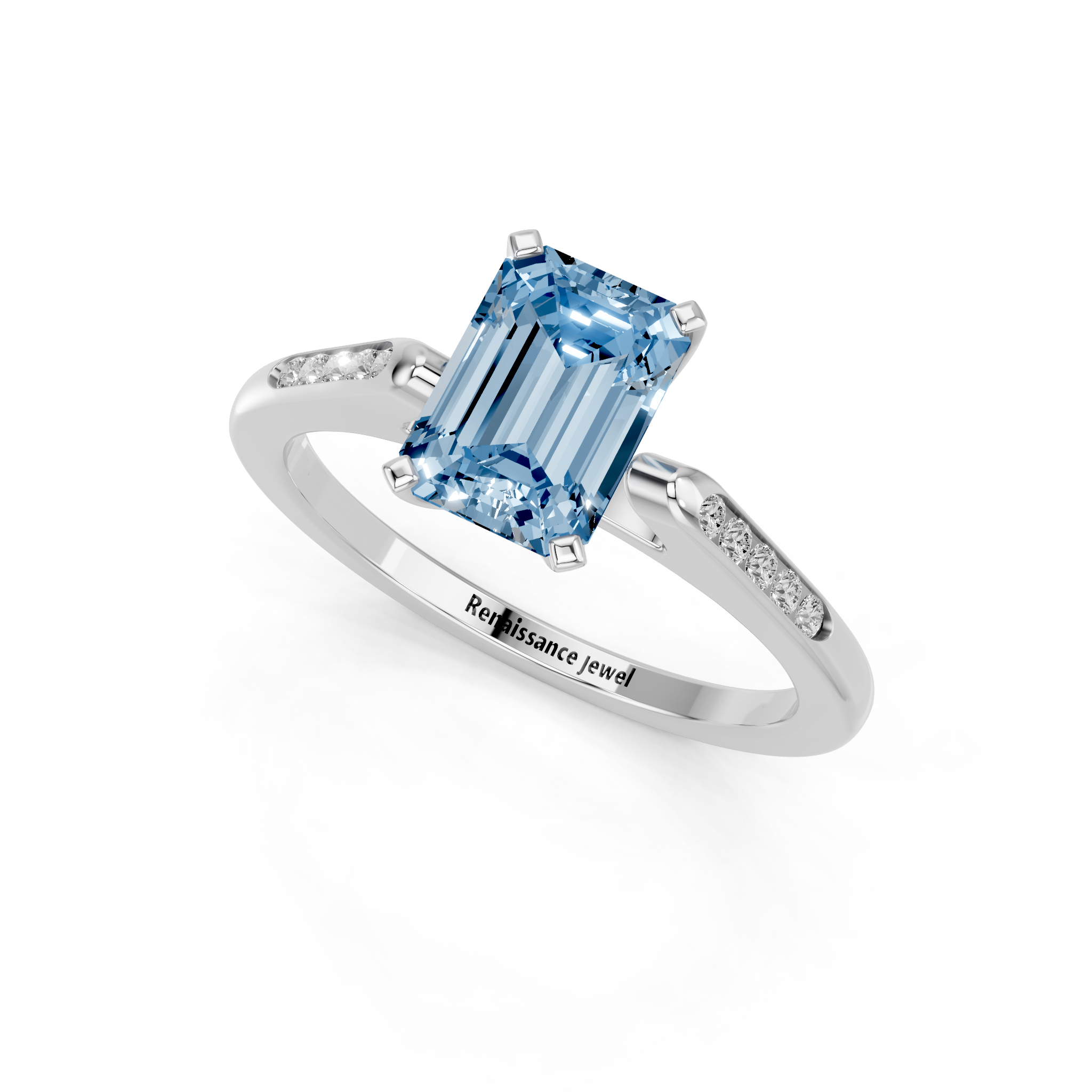 White gold Fancy Blue Emerald  Cut Channel Set Solitaire Engagement Ring with Four-Prong Setting_77