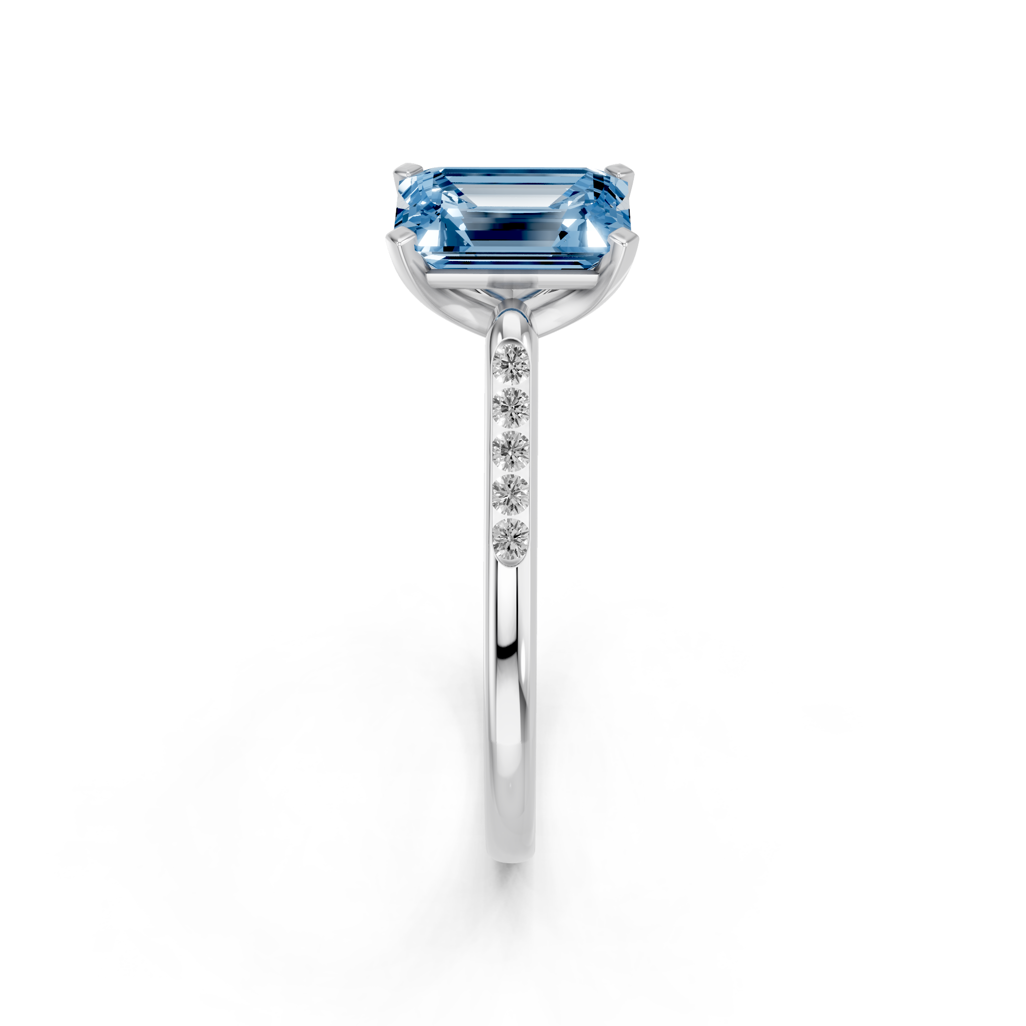 White gold Fancy Blue Emerald  Cut Channel Set Solitaire Engagement Ring with Four-Prong Setting_78