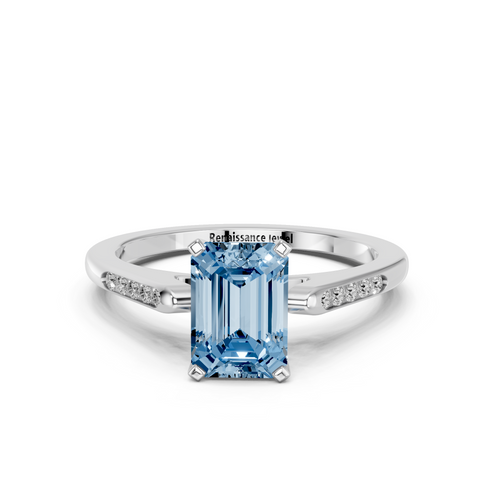 White gold Fancy Blue Emerald  Cut Channel Set Solitaire Engagement Ring with Four-Prong Setting_85