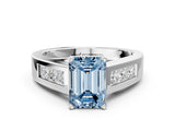 White gold Fancy Blue Emerald Cut Cut Channel Set Solitaire Ring with Four-Prong Setting_12