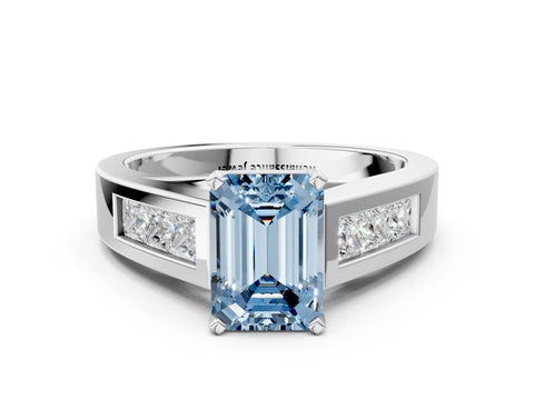 White gold Fancy Blue Emerald Cut Cut Channel Set Solitaire Ring with Four-Prong Setting_12