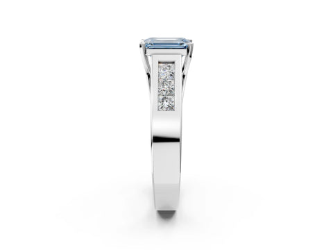 White gold Fancy Blue Emerald Cut Cut Channel Set Solitaire Ring with Four-Prong Setting_14