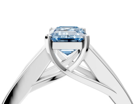 White gold Fancy Blue Emerald Cut Cut Channel Set Solitaire Ring with Four-Prong Setting_16