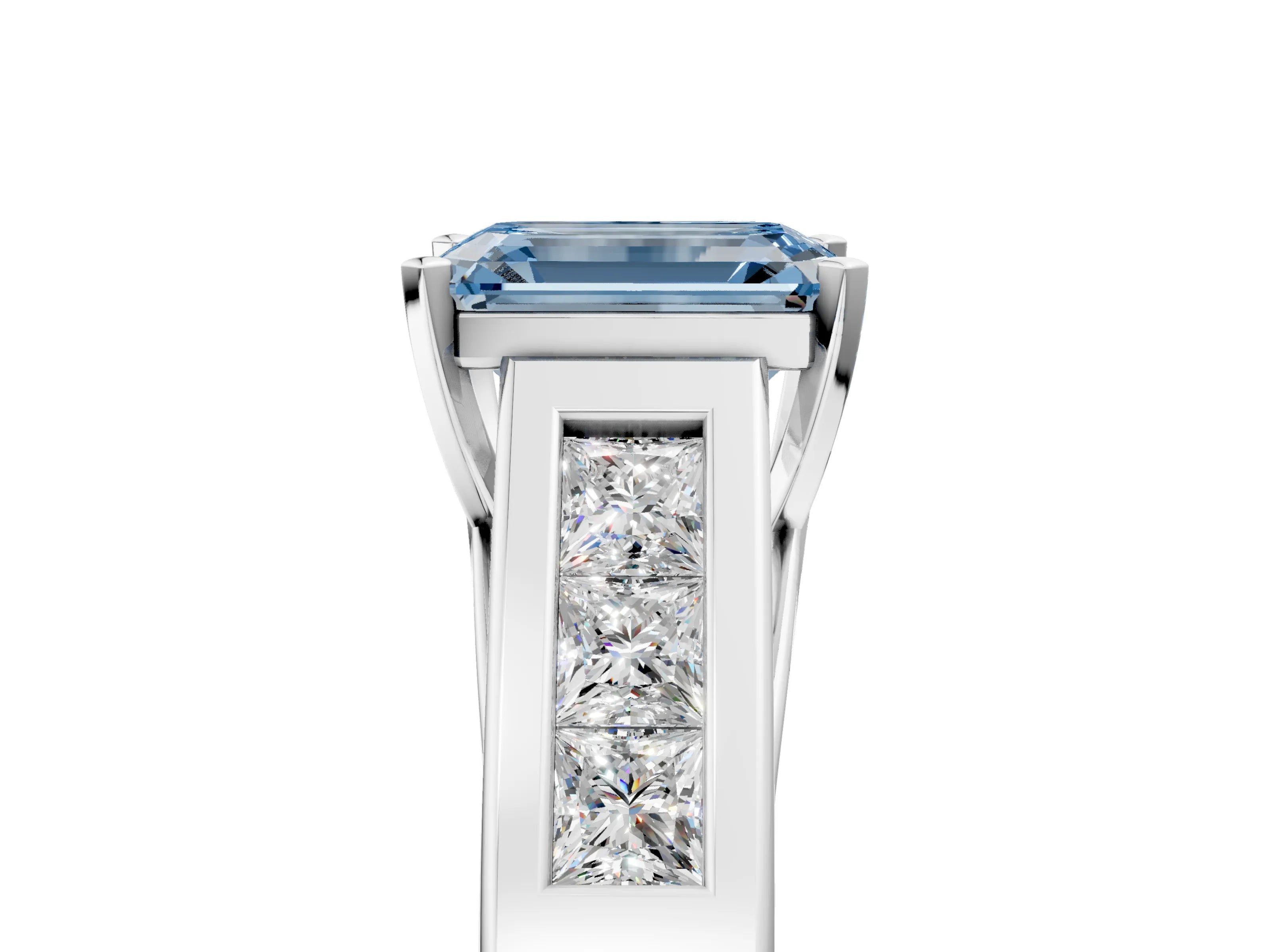 White gold Fancy Blue Emerald Cut Cut Channel Set Solitaire Ring with Four-Prong Setting_17