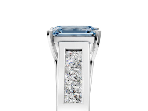 White gold Fancy Blue Emerald Cut Cut Channel Set Solitaire Ring with Four-Prong Setting_17