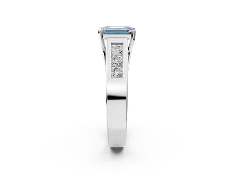White gold Fancy Blue Emerald Cut Cut Channel Set Solitaire Ring with Four-Prong Setting_2