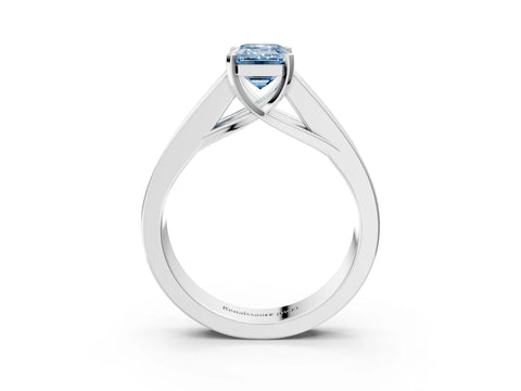 White gold Fancy Blue Emerald Cut Cut Channel Set Solitaire Ring with Four-Prong Setting_3