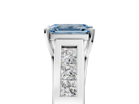 White gold Fancy Blue Emerald Cut Cut Channel Set Solitaire Ring with Four-Prong Setting_5