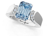 White gold Fancy Blue Emerald Cut Cut Diamond Channel Set Solitaire Ring with Four-Prong Setting_103