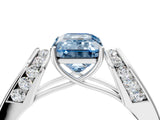 White gold Fancy Blue Emerald Cut Cut Diamond Channel Set Solitaire Ring with Four-Prong Setting_106