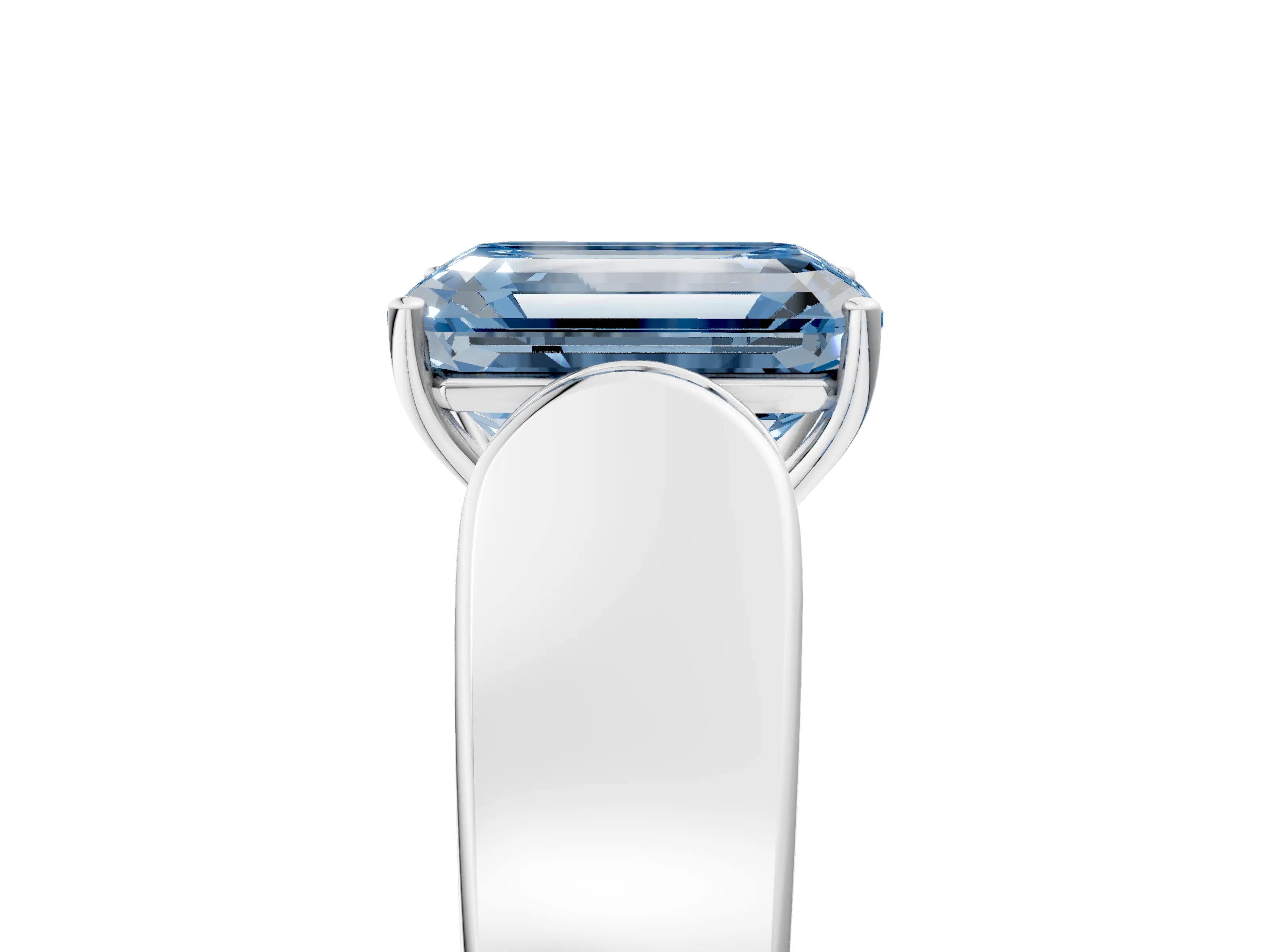 White gold Fancy Blue Emerald Cut Cut Diamond Channel Set Solitaire Ring with Four-Prong Setting_107
