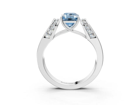 White gold Fancy Blue Emerald Cut Cut Diamond Channel Set Solitaire Ring with Four-Prong Setting_111