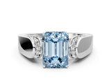 White gold Fancy Blue Emerald Cut Cut Diamond Channel Set Solitaire Ring with Four-Prong Setting_130