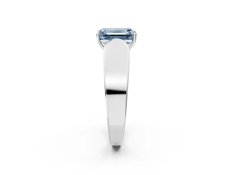 White gold Fancy Blue Emerald Cut Cut Diamond Channel Set Solitaire Ring with Four-Prong Setting_132