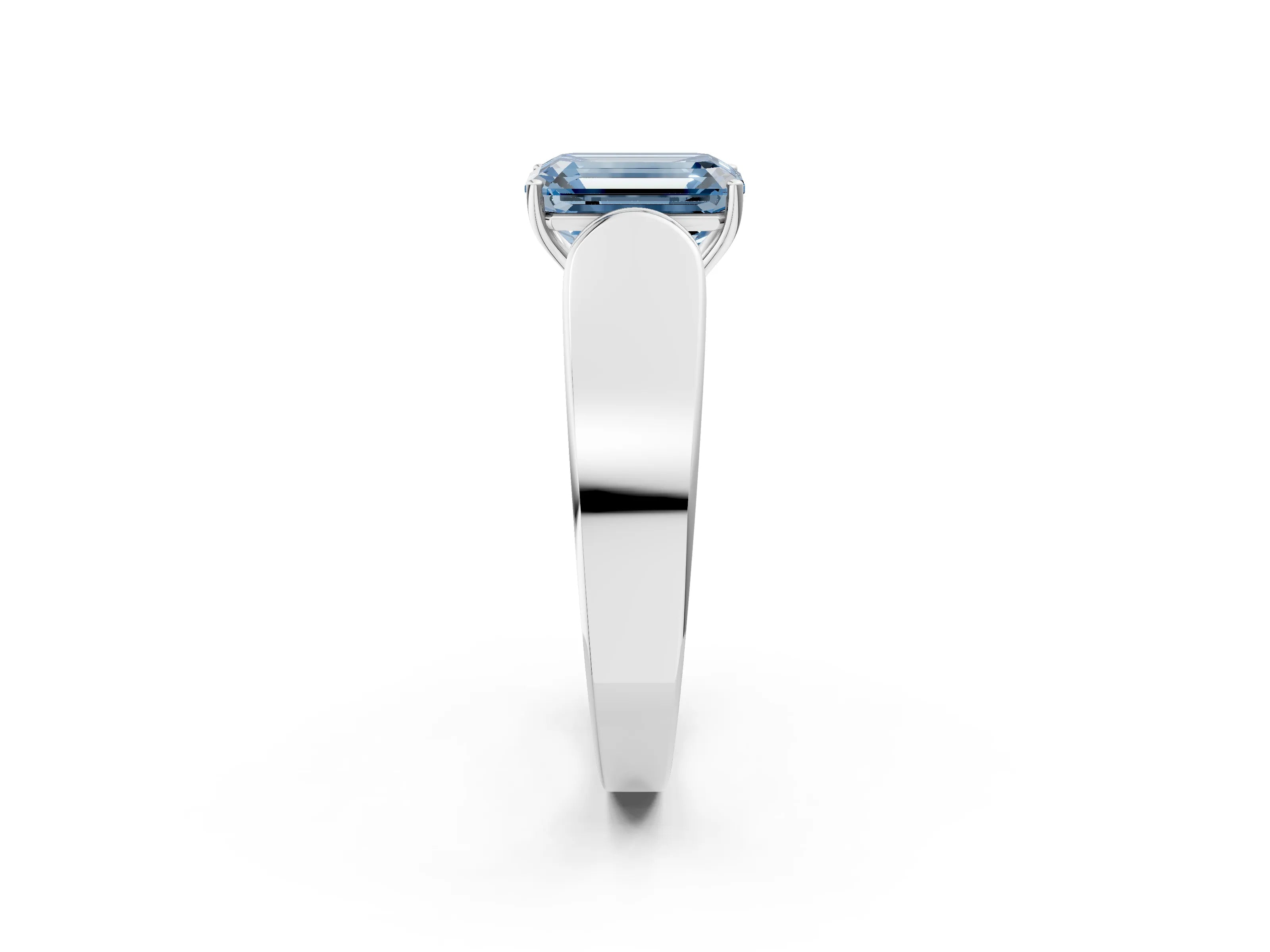 White gold Fancy Blue Emerald Cut Cut Diamond Channel Set Solitaire Ring with Four-Prong Setting_170