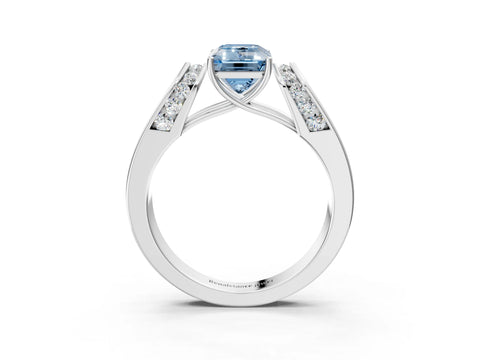 White gold Fancy Blue Emerald Cut Cut Diamond Channel Set Solitaire Ring with Four-Prong Setting_171