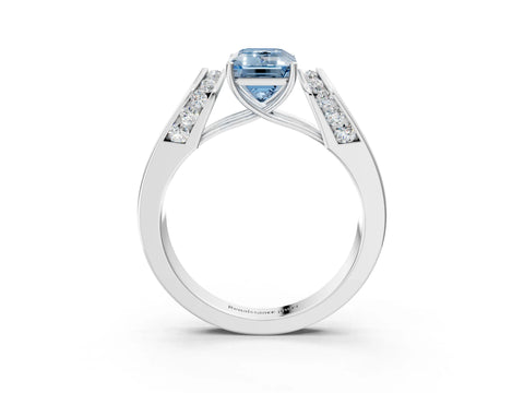 White gold Fancy Blue Emerald Cut Cut Diamond Channel Set Solitaire Ring with Four-Prong Setting_217