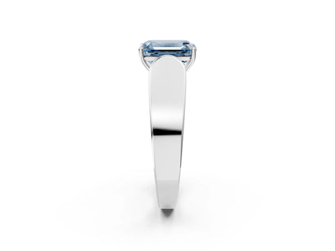 White gold Fancy Blue Emerald Cut Cut Diamond Channel Set Solitaire Ring with Four-Prong Setting_2