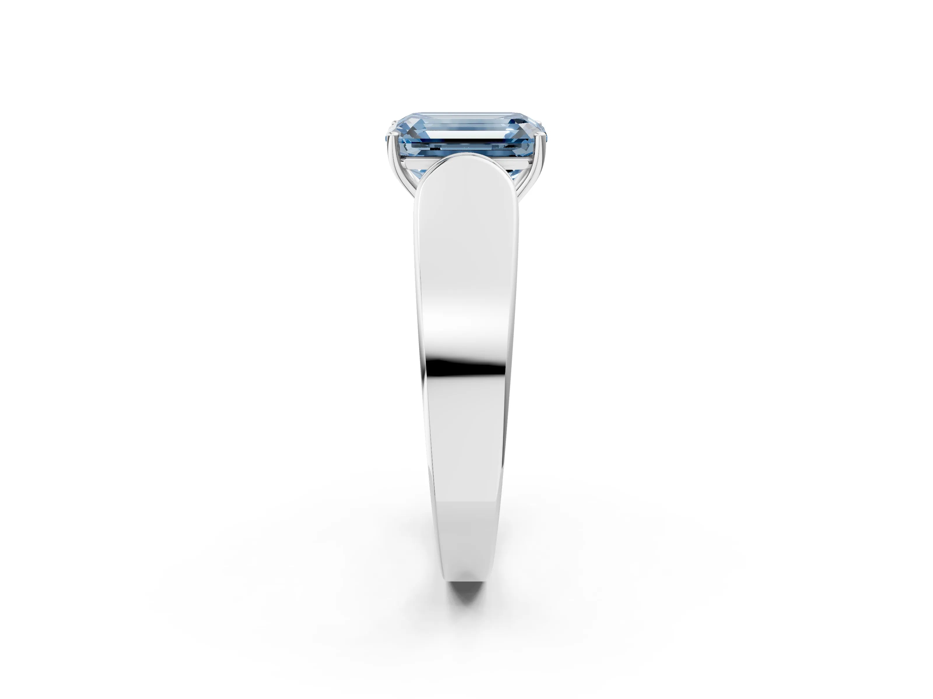 White gold Fancy Blue Emerald Cut Cut Diamond Channel Set Solitaire Ring with Four-Prong Setting_2