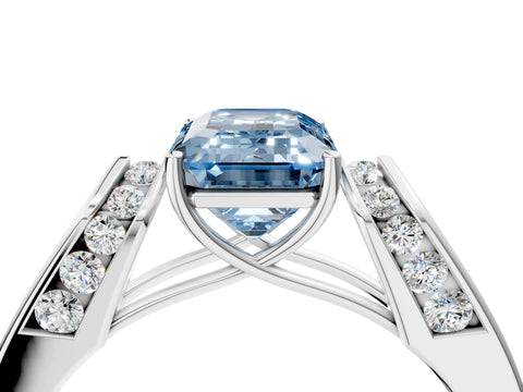 White gold Fancy Blue Emerald Cut Cut Diamond Channel Set Solitaire Ring with Four-Prong Setting_4