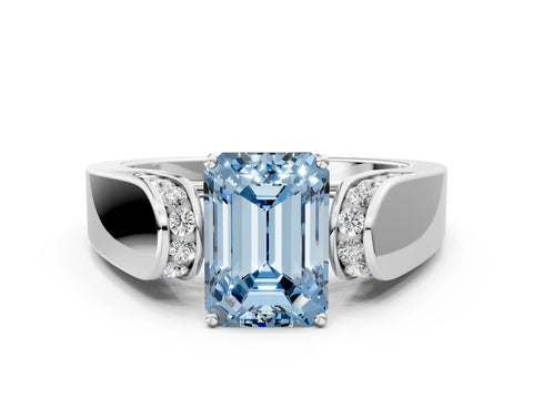 White gold Fancy Blue Emerald Cut Cut Diamond Channel Set Solitaire Ring with Four-Prong Setting_60