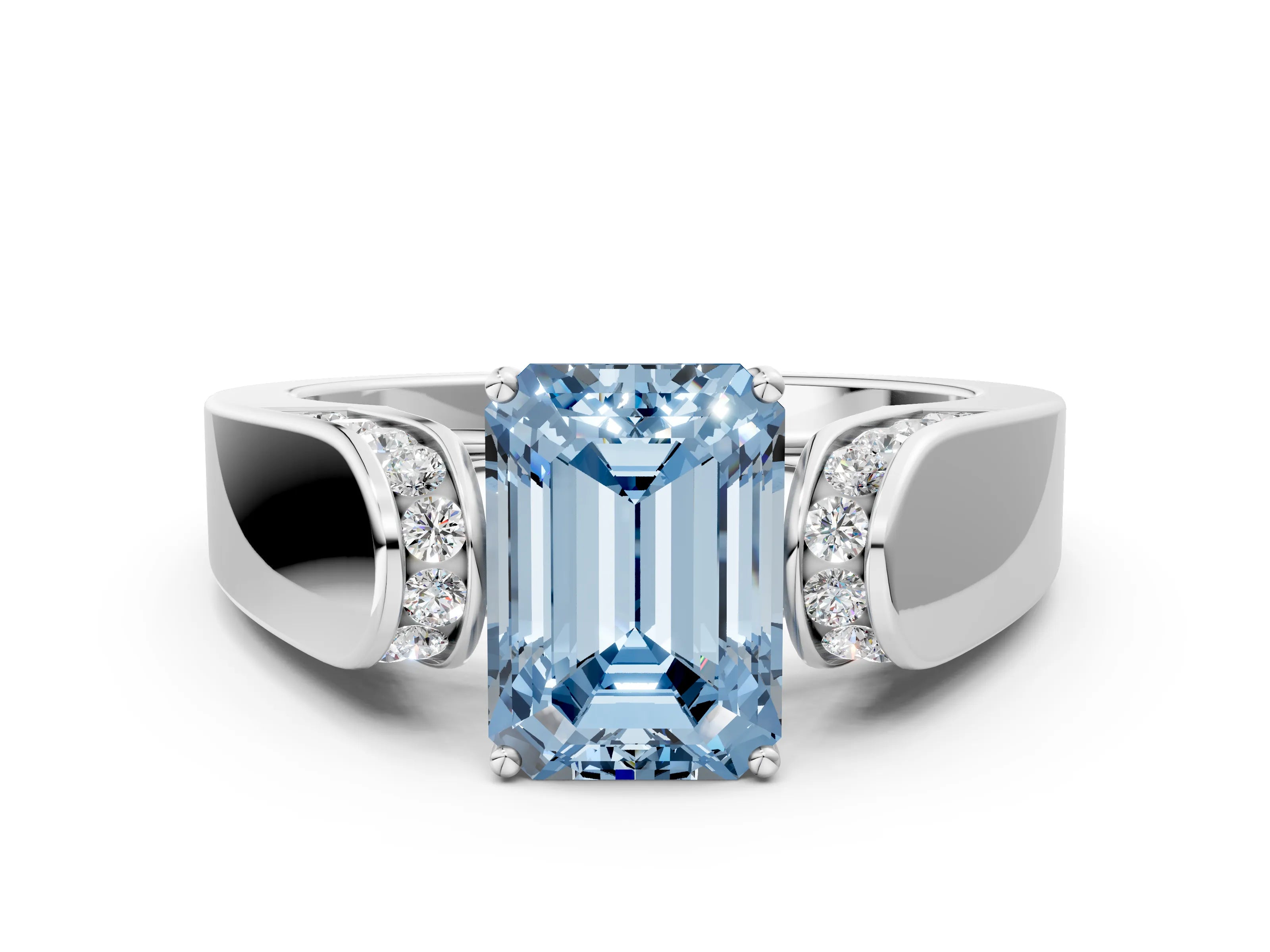 White gold Fancy Blue Emerald Cut Cut Diamond Channel Set Solitaire Ring with Four-Prong Setting_84