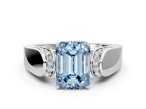 White gold Fancy Blue Emerald Cut Cut Diamond Channel Set Solitaire Ring with Four-Prong Setting_84