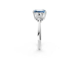 White gold Fancy Blue Emerald Cut Cut Diamond Cluster Ring with Solitaire Band and Four-Prong Setting_14