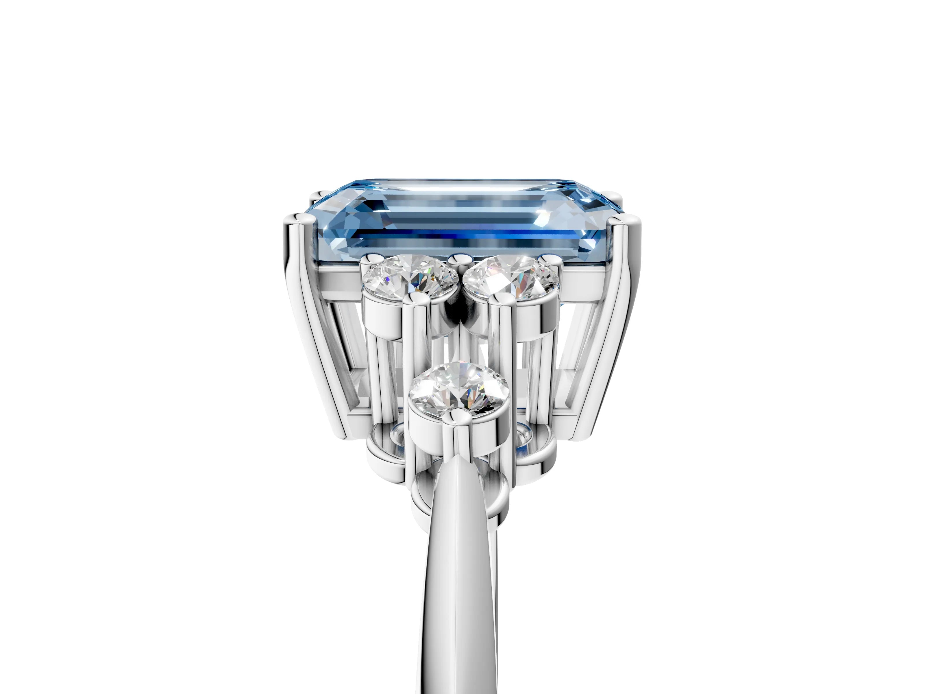 White gold Fancy Blue Emerald Cut Cut Diamond Cluster Ring with Solitaire Band and Four-Prong Setting_17