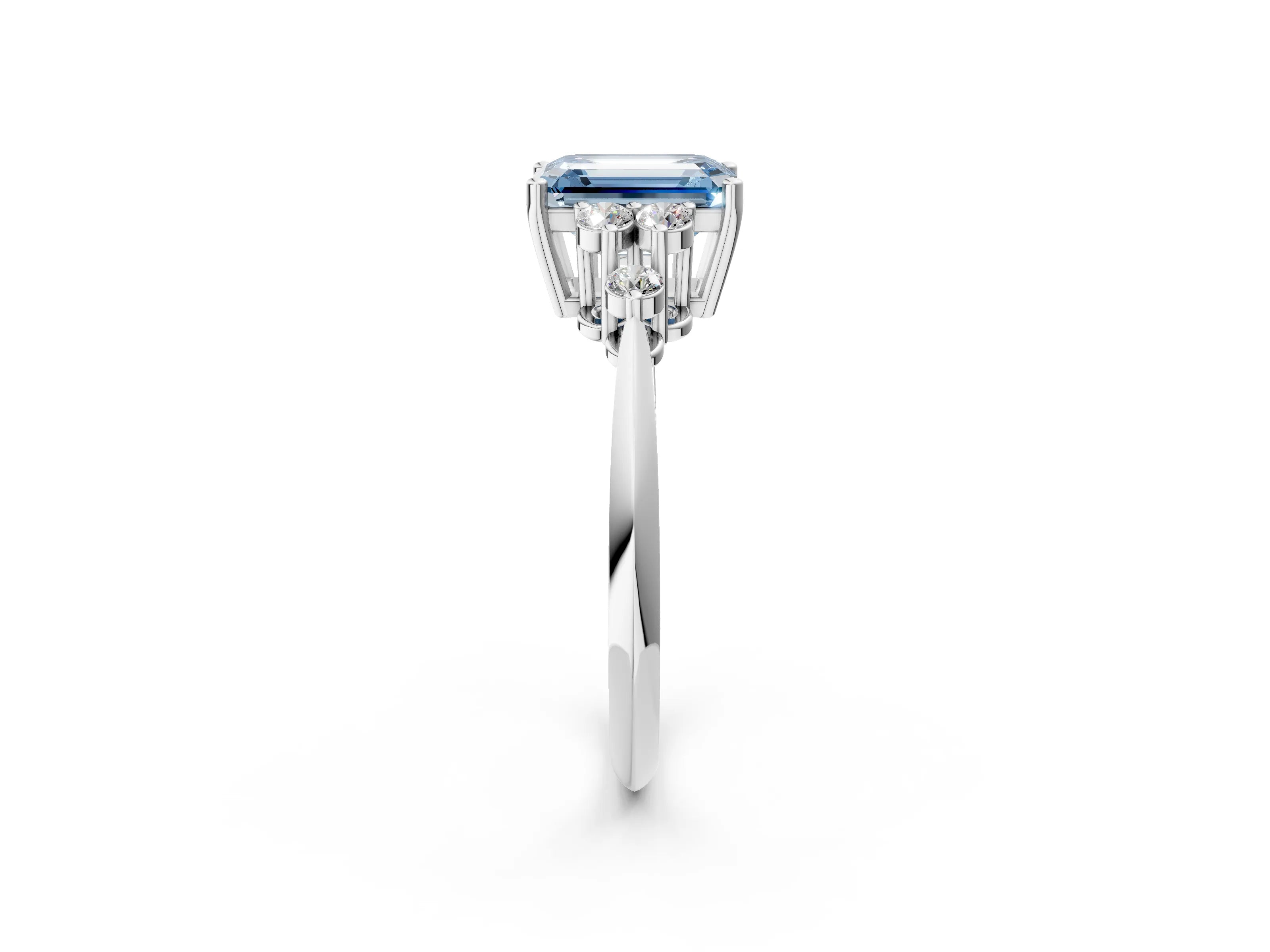 White gold Fancy Blue Emerald Cut Cut Diamond Cluster Ring with Solitaire Band and Four-Prong Setting_26