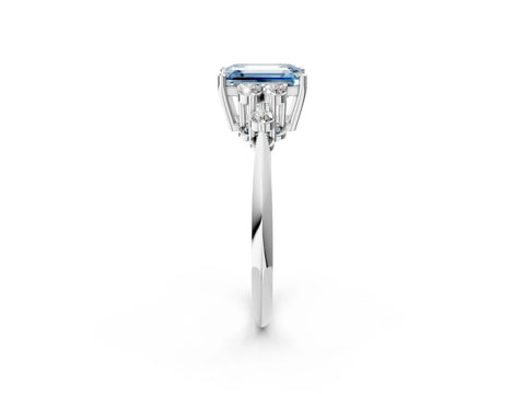 White gold Fancy Blue Emerald Cut Cut Diamond Cluster Ring with Solitaire Band and Four-Prong Setting_26