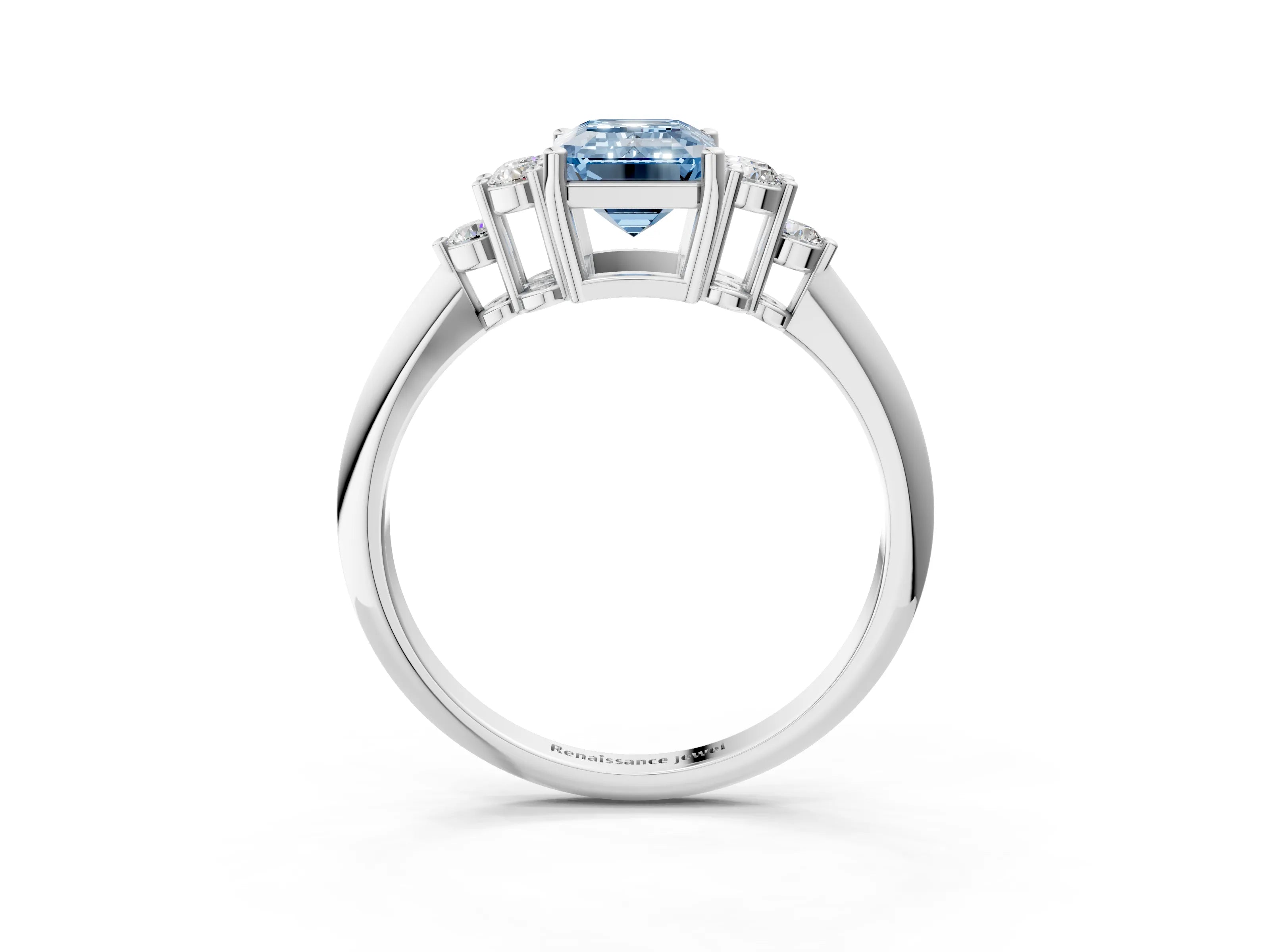 White gold Fancy Blue Emerald Cut Cut Diamond Cluster Ring with Solitaire Band and Four-Prong Setting_27