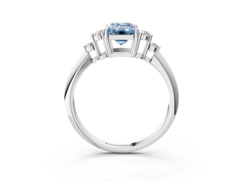 White gold Fancy Blue Emerald Cut Cut Diamond Cluster Ring with Solitaire Band and Four-Prong Setting_27
