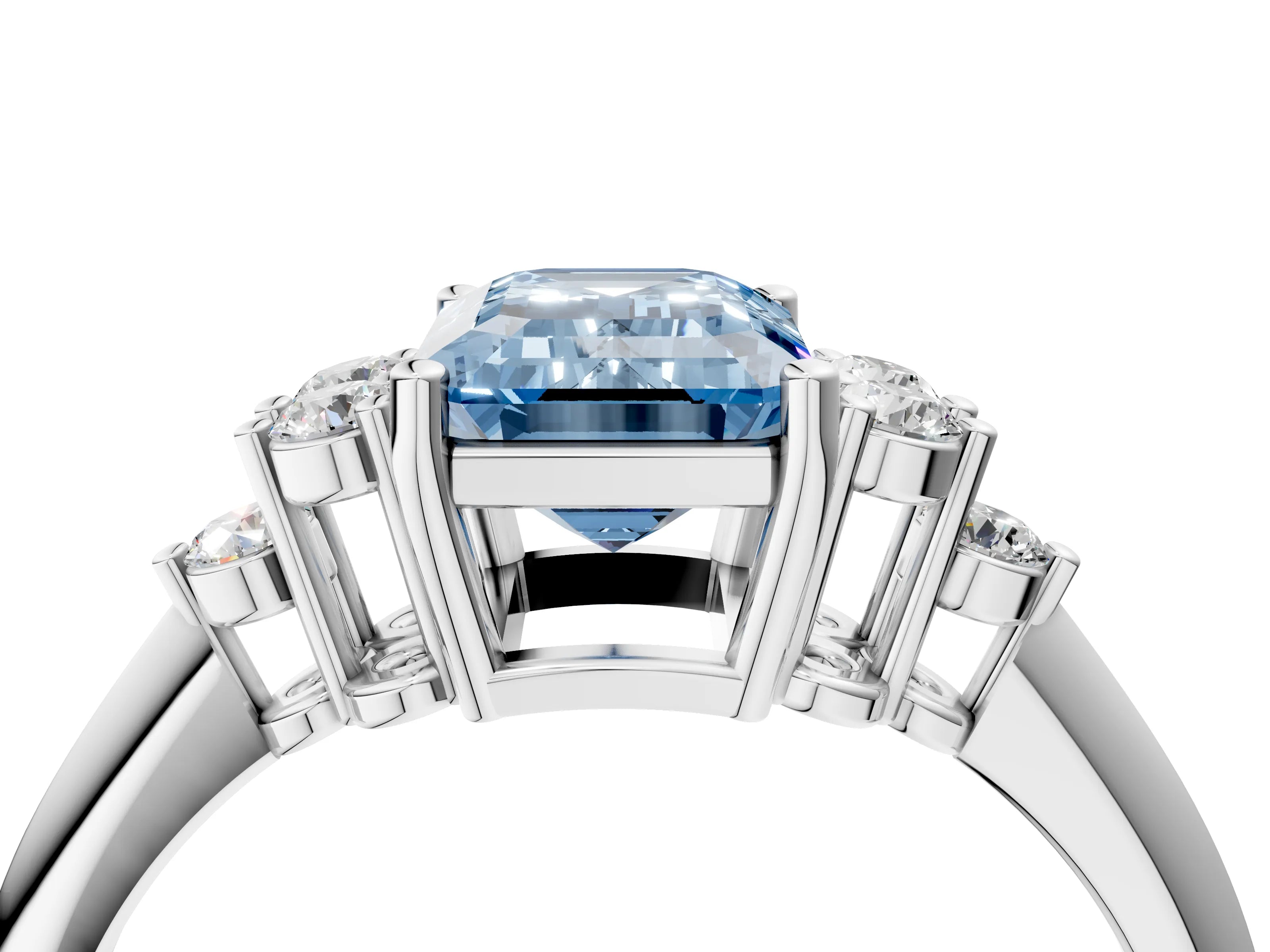 White gold Fancy Blue Emerald Cut Cut Diamond Cluster Ring with Solitaire Band and Four-Prong Setting_28