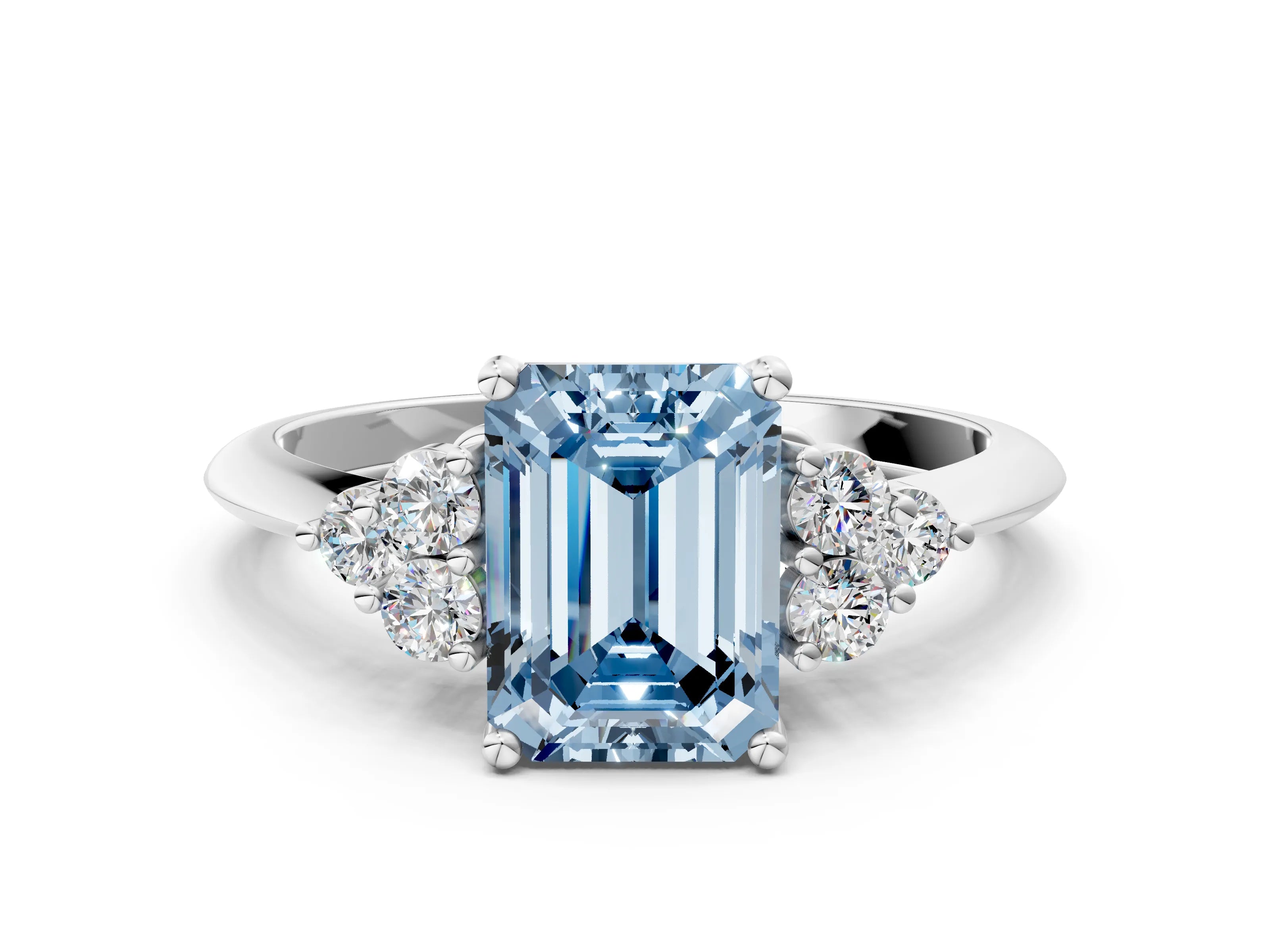 White gold Fancy Blue Emerald Cut Cut Diamond Cluster Ring with Solitaire Band and Four-Prong Setting_36