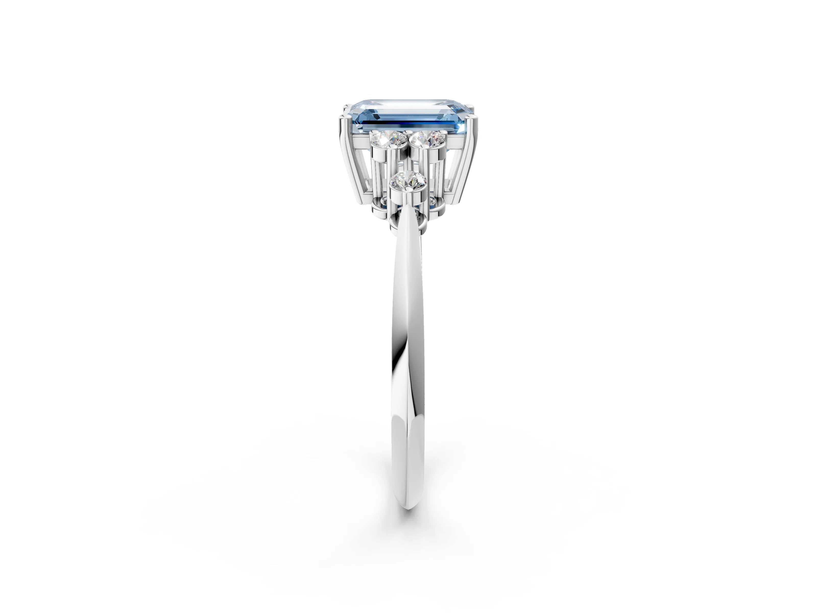 White gold Fancy Blue Emerald Cut Cut Diamond Cluster Ring with Solitaire Band and Four-Prong Setting_38