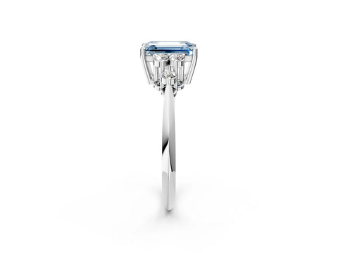 White gold Fancy Blue Emerald Cut Cut Diamond Cluster Ring with Solitaire Band and Four-Prong Setting_38