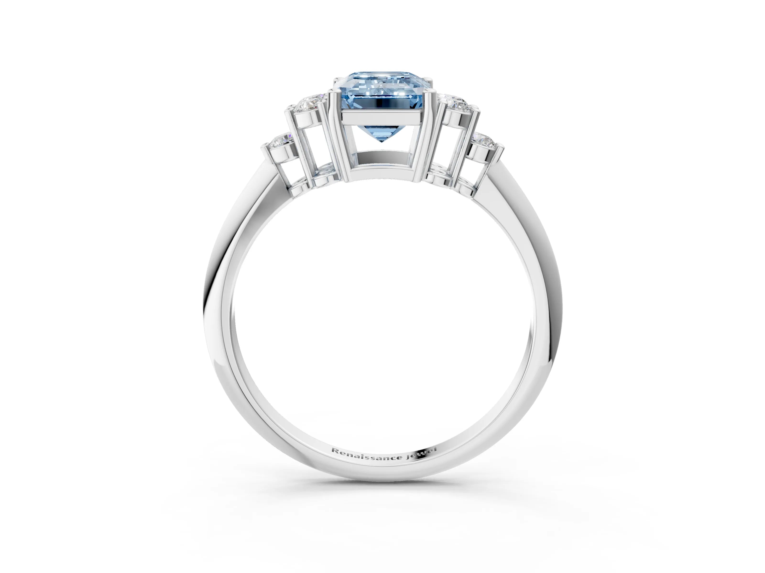 White gold Fancy Blue Emerald Cut Cut Diamond Cluster Ring with Solitaire Band and Four-Prong Setting_39