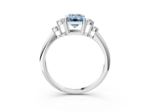 White gold Fancy Blue Emerald Cut Cut Diamond Cluster Ring with Solitaire Band and Four-Prong Setting_39