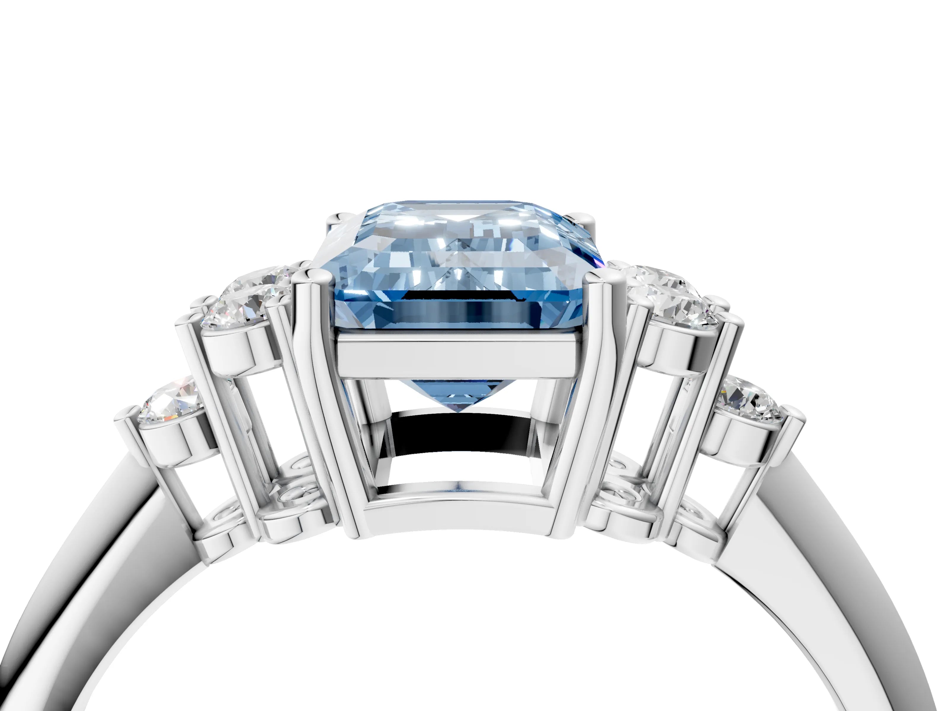 White gold Fancy Blue Emerald Cut Cut Diamond Cluster Ring with Solitaire Band and Four-Prong Setting_40