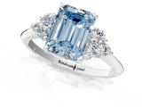 White gold Fancy Blue Emerald Cut Cut Diamond Cluster Ring with Solitaire Band and Four-Prong Setting_61