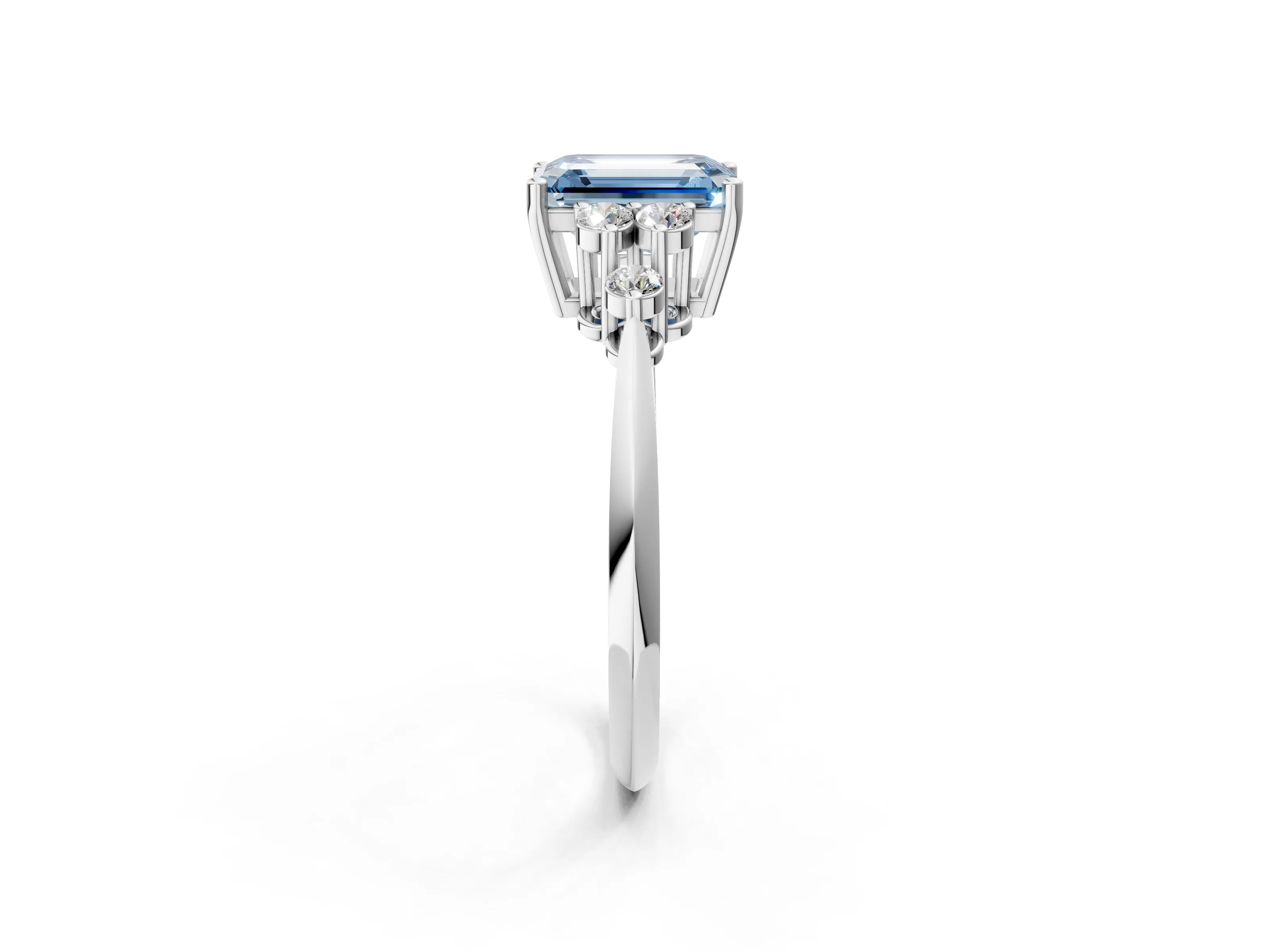White gold Fancy Blue Emerald Cut Cut Diamond Cluster Ring with Solitaire Band and Four-Prong Setting_62