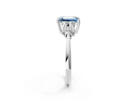 White gold Fancy Blue Emerald Cut Cut Diamond Cluster Ring with Solitaire Band and Four-Prong Setting_62