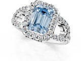 White gold Fancy Blue Emerald Cut Cut Diamond Halo Engagement Ring with Open Split Pavé Band_1