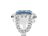White gold Fancy Blue Emerald Cut Cut Diamond Halo Engagement Ring with Open Split Pavé Band_5