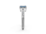 White gold Fancy Blue Emerald Cut Cut Diamond Milgrain Pave Band Four-Prong Setting Ring_17