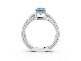 White gold Fancy Blue Emerald Cut Cut Diamond Milgrain Pave Band Four-Prong Setting Ring_18