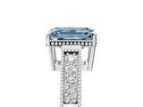 White gold Fancy Blue Emerald Cut Cut Diamond Milgrain Pave Band Four-Prong Setting Ring_20