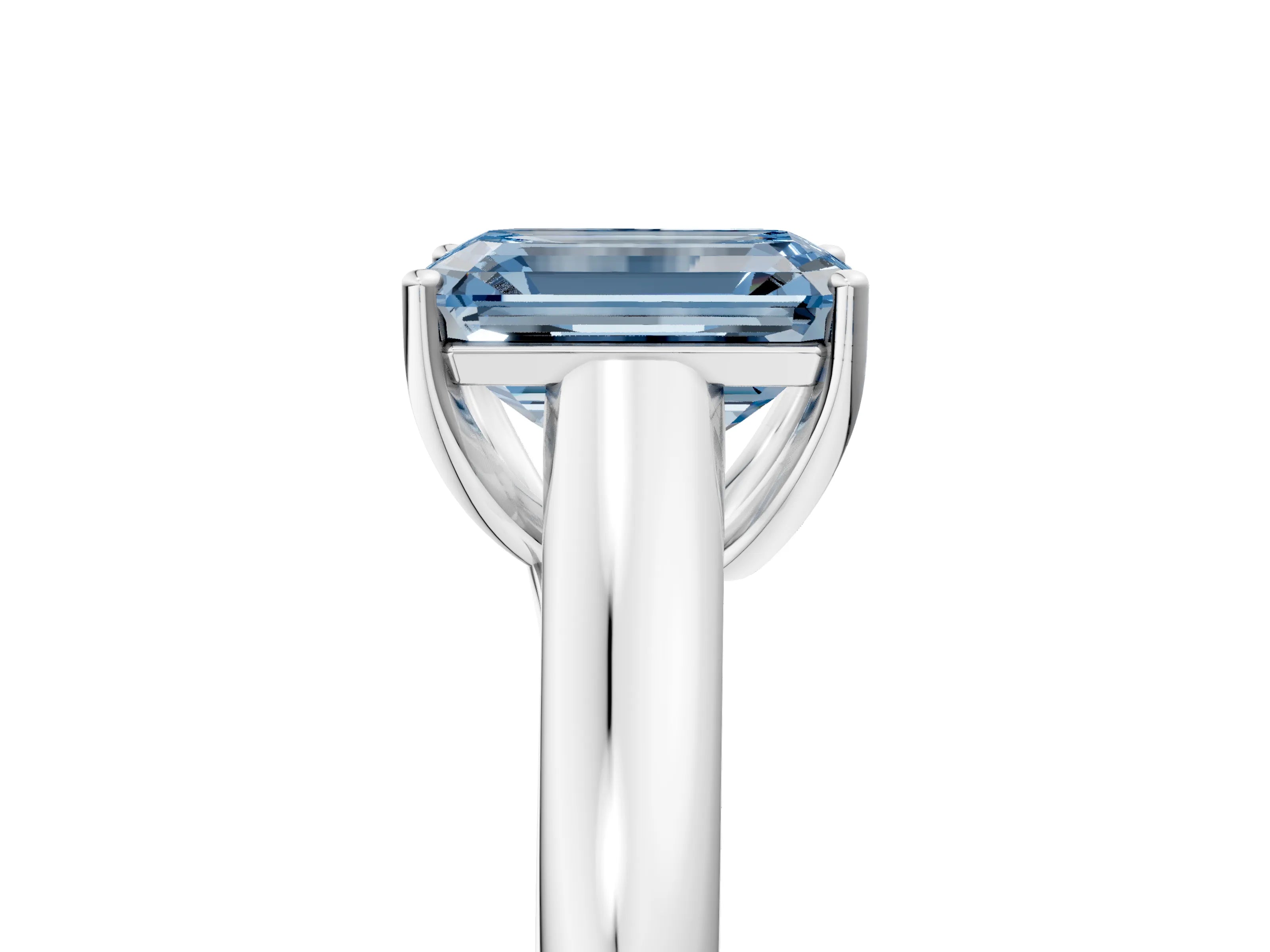 White gold Fancy Blue Emerald Cut Cut Diamond Solitaire Engagement Ring with Tapered Plain Band and Four-Prong Setting_29